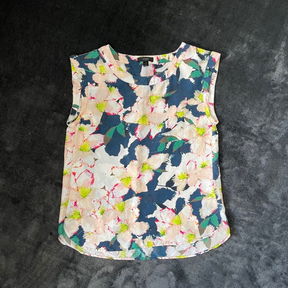 J Crew Silk Floral Tank Top